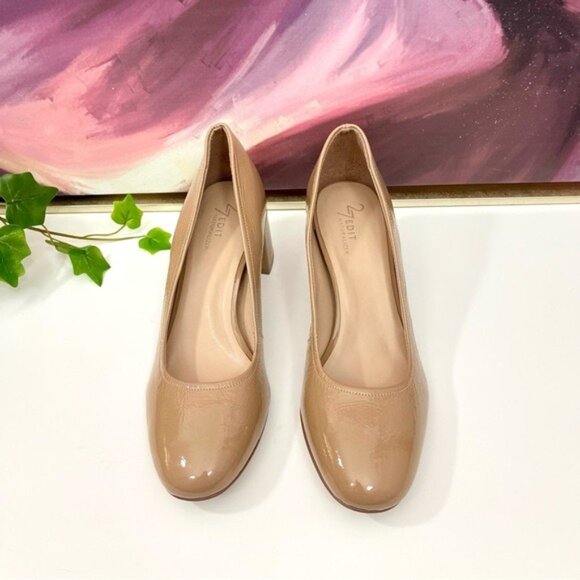 27 Edit Naturalizer Rebecca Patent Leather Block Heels Pump in Taupe Size 9 - Picture 3 of 8